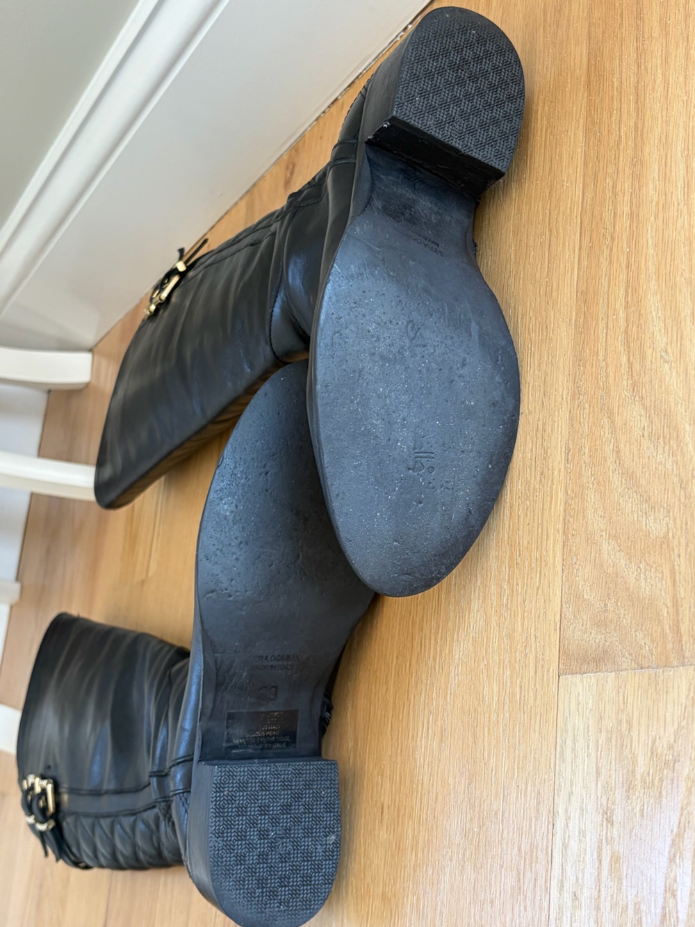 Stelle Monelle Made in Italy Black Leather Quilted Tall Riding Boots EU 39 - Picture 8 of 13